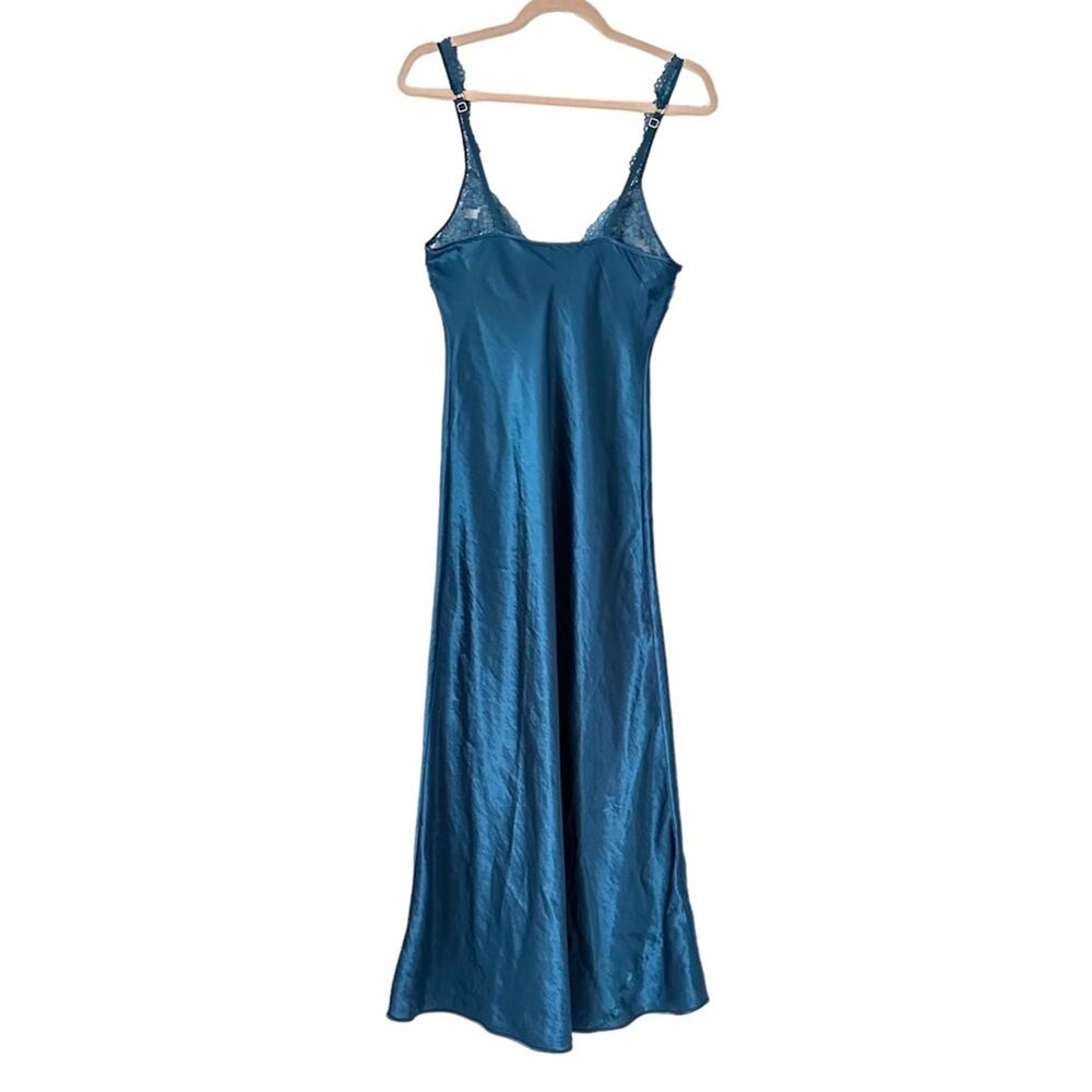 Vintage 90s Gold Label Victoria’s Secret Satin Long Nightgown Slip Dress Teal - Picture 4 of 7